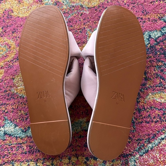 Zara | Women's Mauve Puffer Quilted Crossover Strap Slide On Flats, size 8.5 - Picture 2 of 16